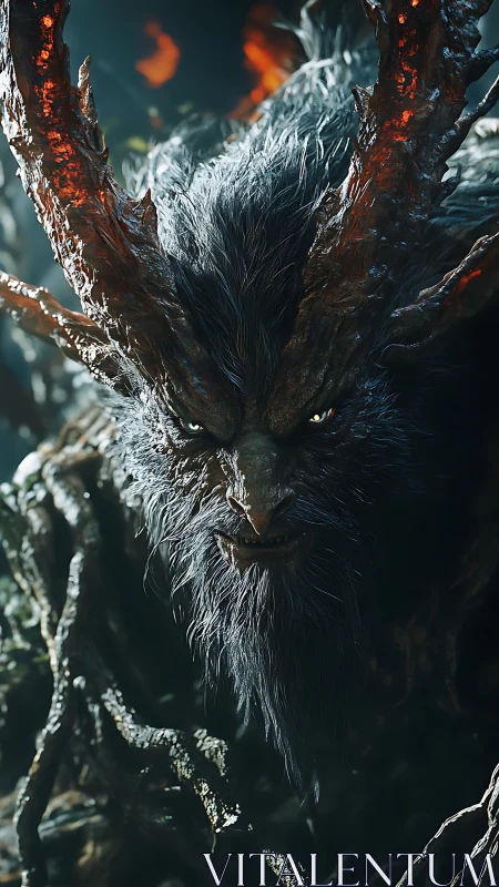 Horned demonic forest entity rendered in detailed profile.