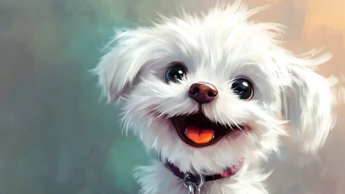 Joyful white puppy portrait radiates playful happiness.