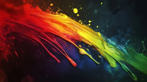 Vibrant spectrum paint streak cuts through dark canvas space.