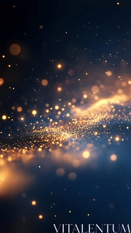 Photorealistic bokeh field with luminous golden particle drift.