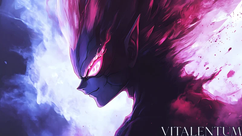 Demonic anime profile with neon magenta energy plume and smoke