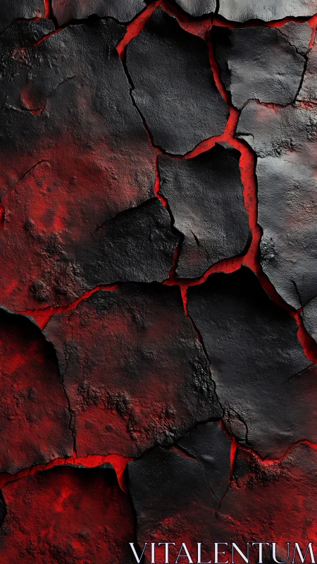 Cracked black rock surface revealing glowing red lava core.