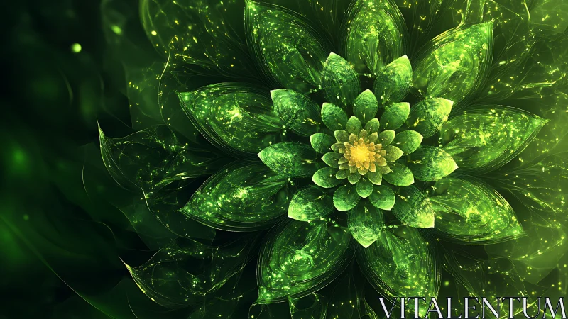 Fractal green flower structure radiates layered glowing petals