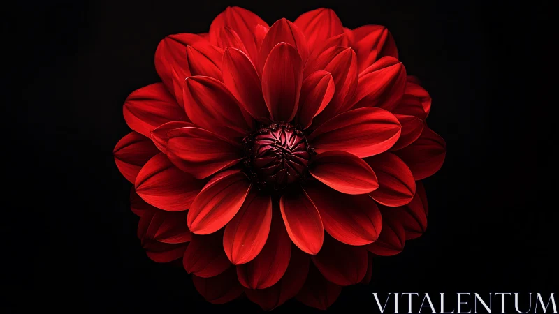 Crimson Dahlia with Dramatic Backlighting Against Dark Background