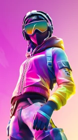 Neon gradient cyber streetwear avatar in visor and headset