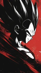 Stylized warrior profile in high-contrast red and black ink