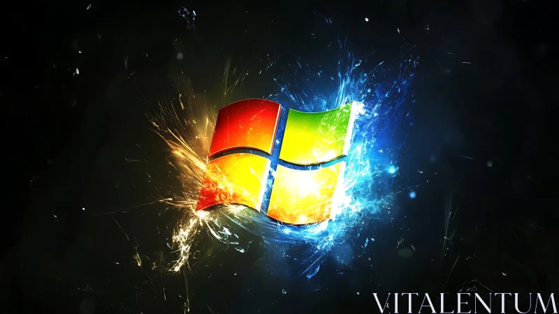 Explosive digital emblem with high-contrast particle burst.