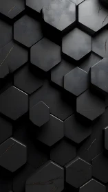 Layered black hexagon wall with subtle gold accents.