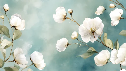 Delicate White Blooms Dancing Against Serene Sky.