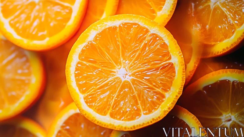 Vibrant orange slices under bright macro studio lighting.