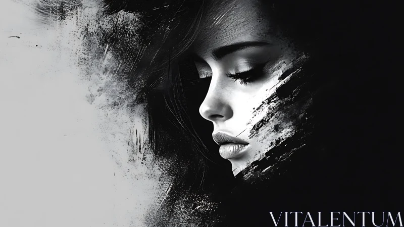 Softly lit portrait in swirling monochrome brushstrokes.