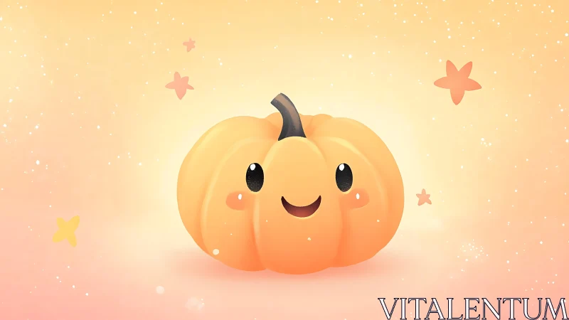 Cheerful Cartoon Pumpkin with Smiling Face and Stars