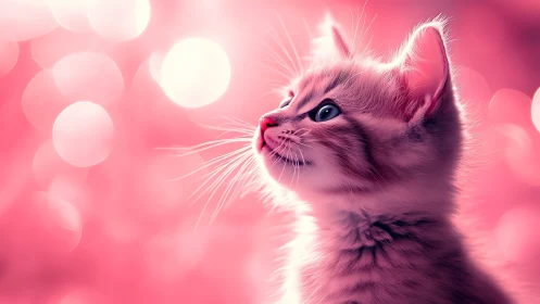 Pink Feline Portrait with Bokeh Background Effect.