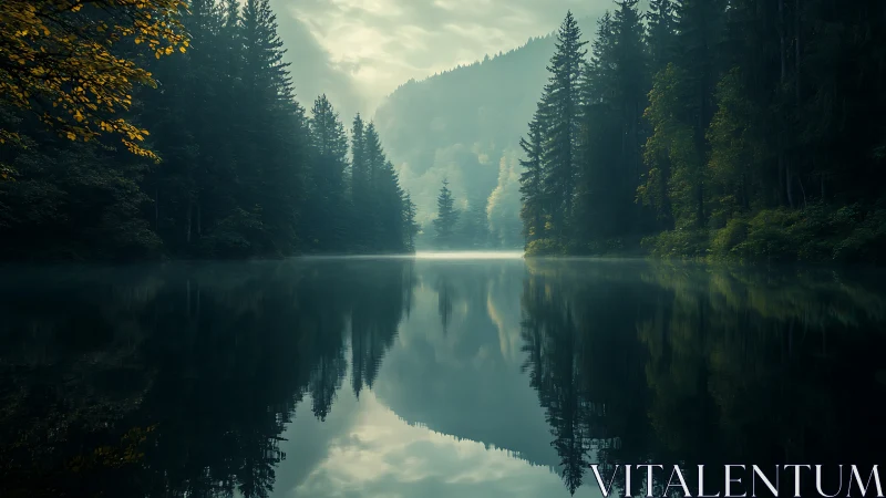 Emerald Reflections: Where Forest Meets Still Water.