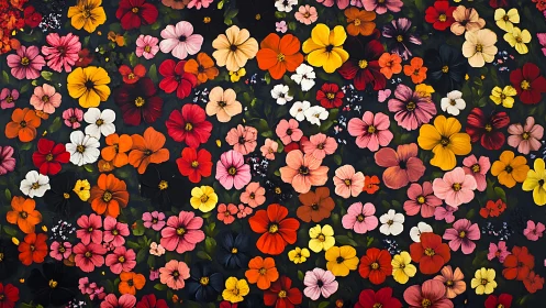 Cosmos Bursting: Dark Canvas Ablaze with Wildflower Symphonies.