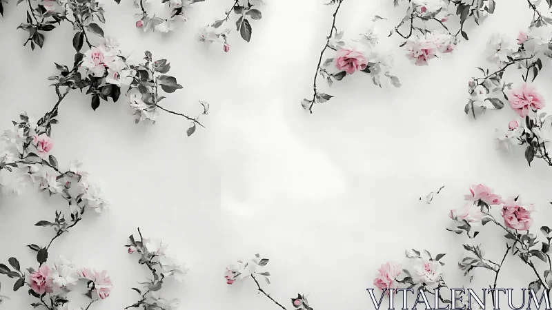 Botanical Symphony: Pink & White Roses Dance Across Minimalist Canvas.