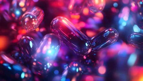 Futuristic Capsules with Neon Lighting in Abstract Style.