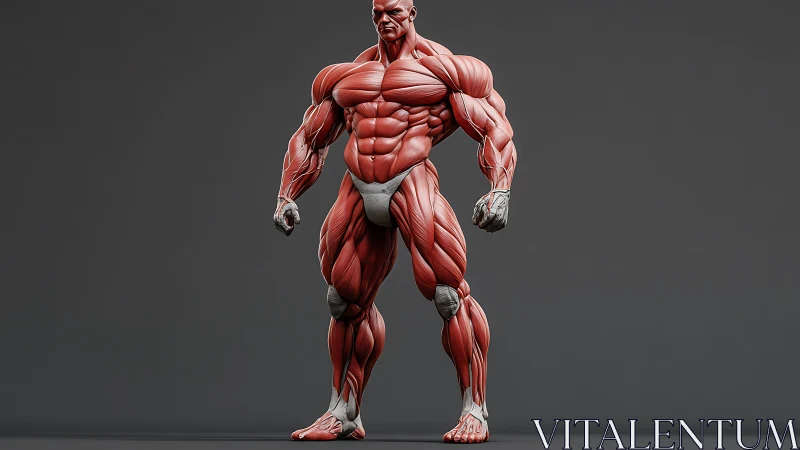 Powerful anatomical muscle figure stands in bold detail