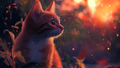 Feline Portrait in Warm Backlighting with Particle Effects