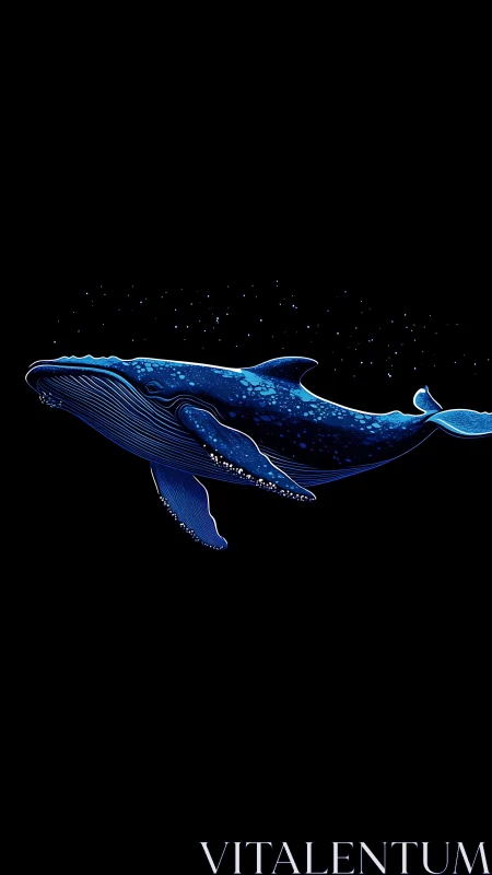 Starry blue whale drifts through a minimal cosmic void.