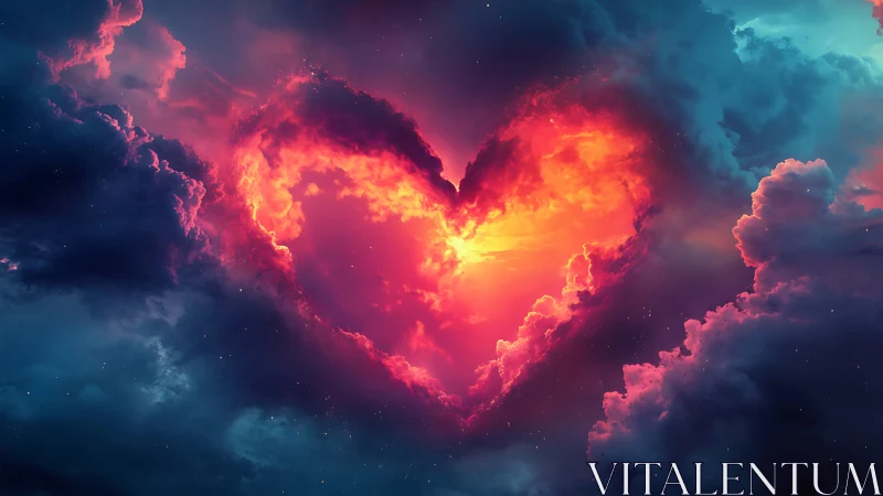 Fiery Heart Glowing in Cosmic Sky.