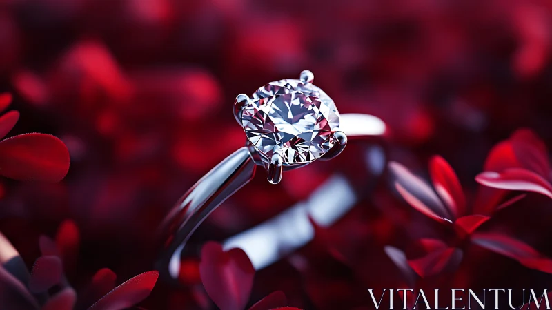 Diamond solitaire glows like starlight in crimson petals.