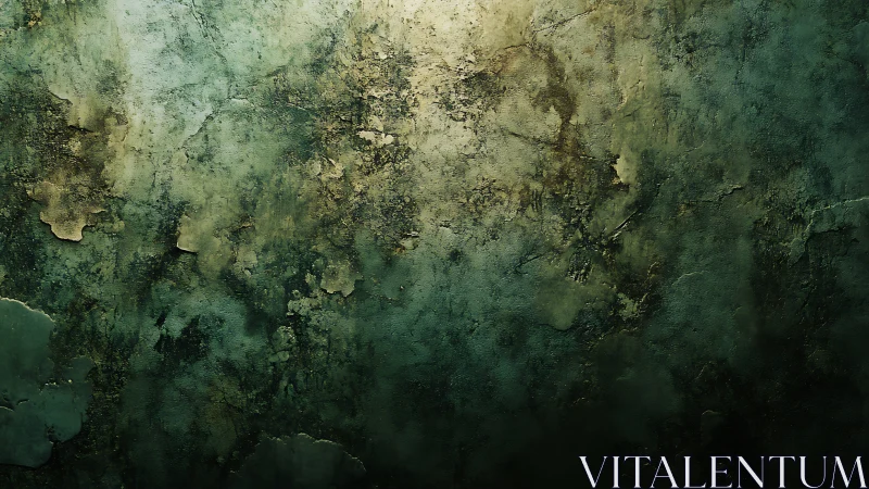 Textured green wall surface shows layered decay and wear