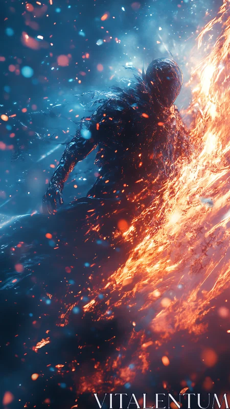 Elemental warrior strides between swirling fire and frost