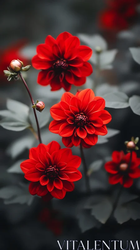 Radiant Dahlias: Velvet Petals Dance in Crimson Glory.