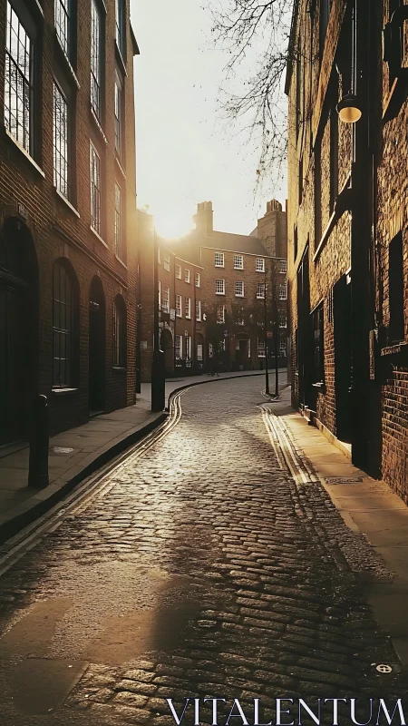 Golden hush on a cobblestone alley of timeless brickwork.
