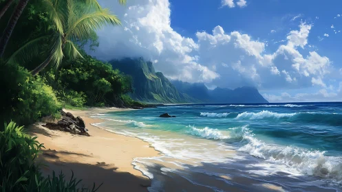 Velvet Shoreline Whispers: Where Palms Caress Crystalline Waves.