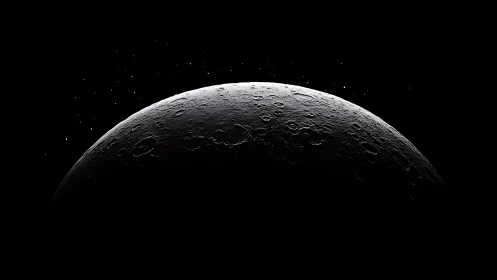 Lunar terminator horizon with cratered surface detail.