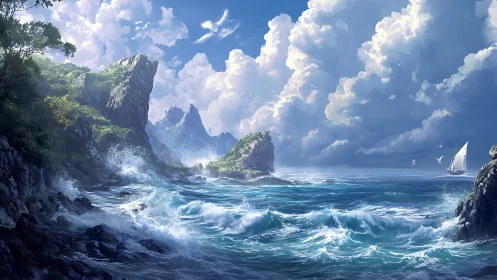 Majestic Coastal Cliffs Meet Crashing Ocean Waves