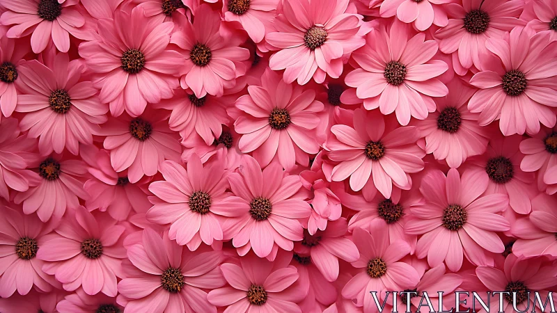 Pink Daisies with Brown Centers in Dense Floral Arrangement.