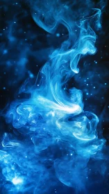 Luminescent blue nebulae swirl in a deep cosmic void.
