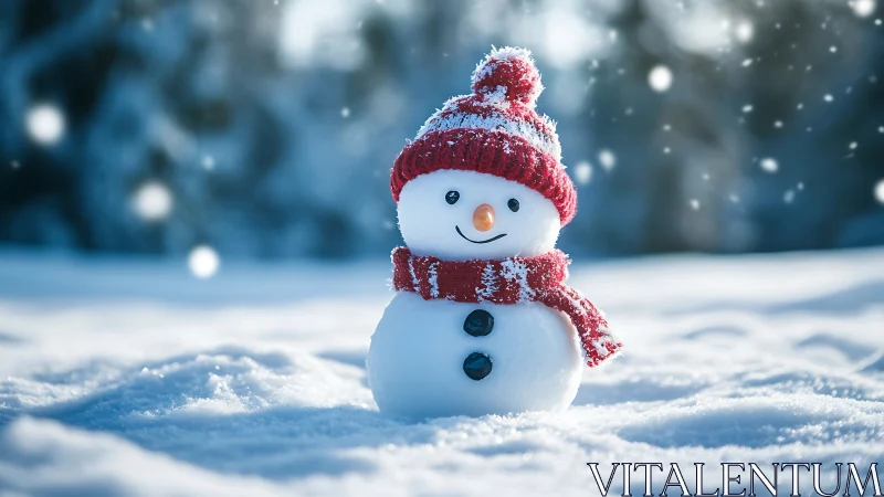 Snowy optimist grins warmly through a soft blue blizzard