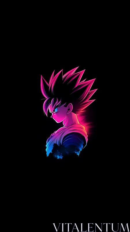 Neon anime warrior profile with chromatic rim lighting study.