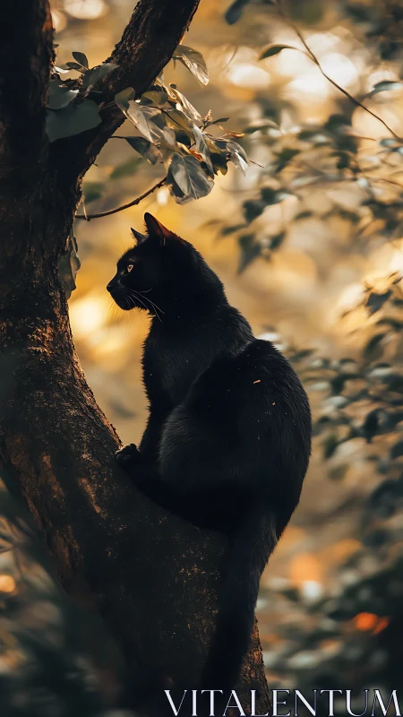 Obsidian Feline Contemplates Autumn Whispers.