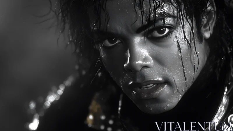 Intense wet portrait captures dramatic stare in harsh light