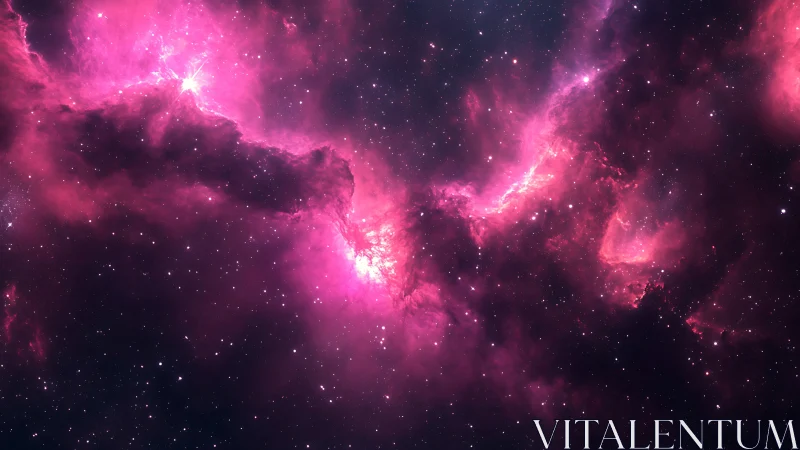High-resolution magenta emission nebula with dense dust lanes