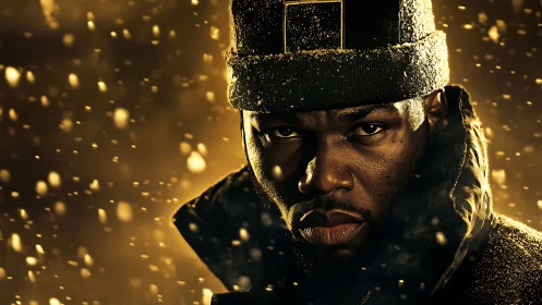 Intense winter portrait glowing with bold golden light.