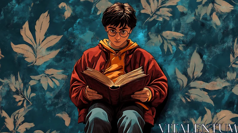 Curious young reader finds comfort in a glowing open book