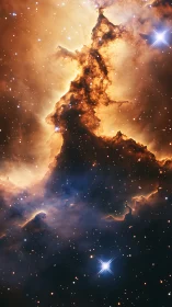 Golden star nursery rises in a glowing cosmic cloud