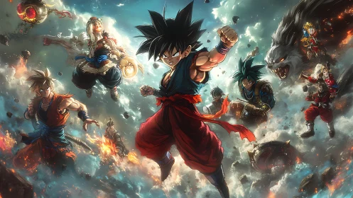 Sky-scorching warriors punch through swirling cosmic storms