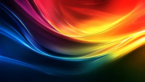 Multicolored abstract light waves on dark gradient background.