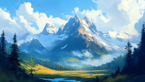 Snow-crowned giants trade whispers with clouds above valley