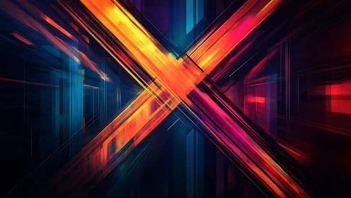 Vivid Abstract X-Shaped Light Streaks in Futuristic Digital Style.