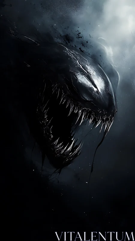 Shadowy cosmic creature emerges with a wicked jagged grin.