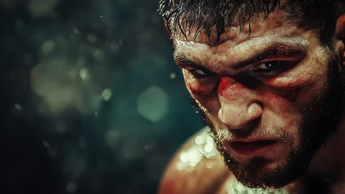 Portrait of wet-faced man with red eye swelling.