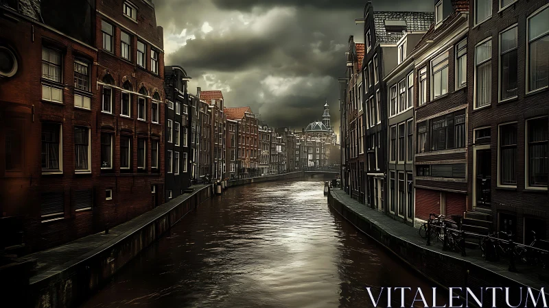 Overcast canal scene aligns receding facades and reflective water